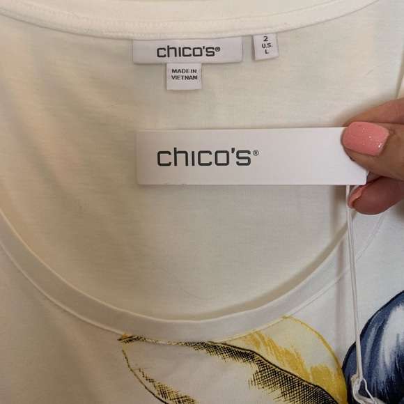 NWT Chicos Beaded Floral tee. Sz 2 (12-14). stretchy - Picture 6 of 6